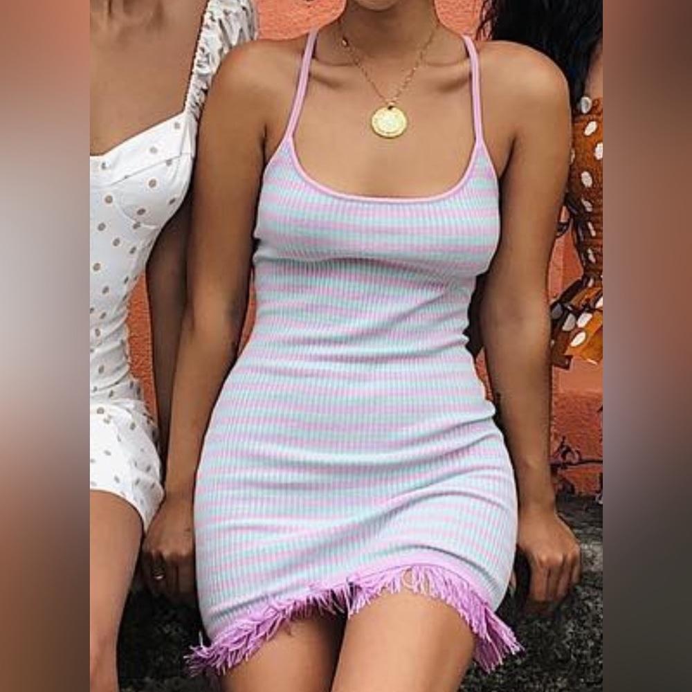 Lovers and Friends pink and turquoise striped dress